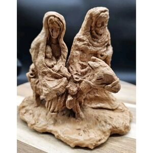 Vintage Hand Carved Olive Wood Nativity Scene Sculpture Holy Family Baby Jesus